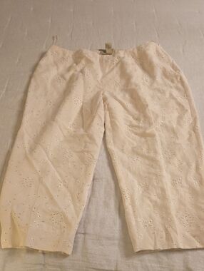 Jones New York COUNTRY Silk and Linen Cream Eyelet Capris Size 18W Lined